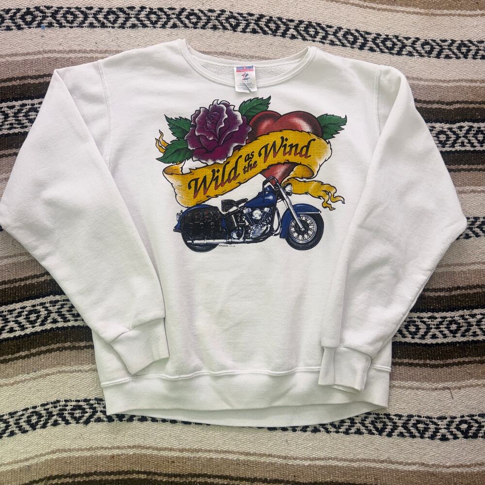 Women's Vintage 2000's Wild as the Wind Biker Motorcycle Crewneck Sweatshirt L